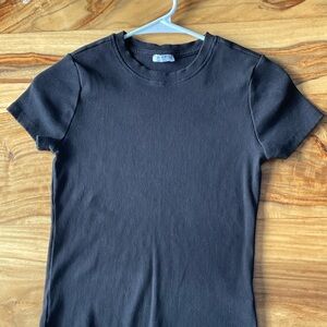 Black Ribbed Short Sleeve Top
